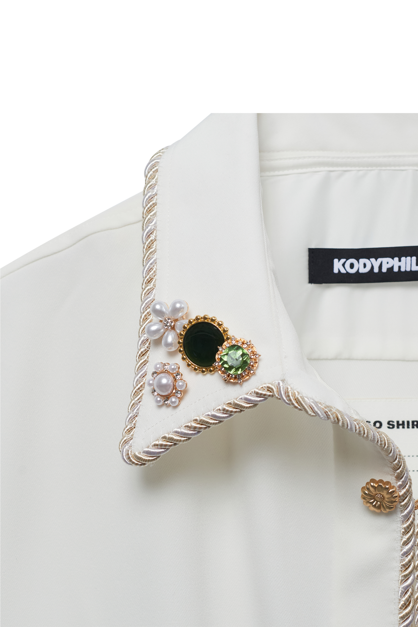 Embellished Long Sleeve Lasso Shirt- Ivory
