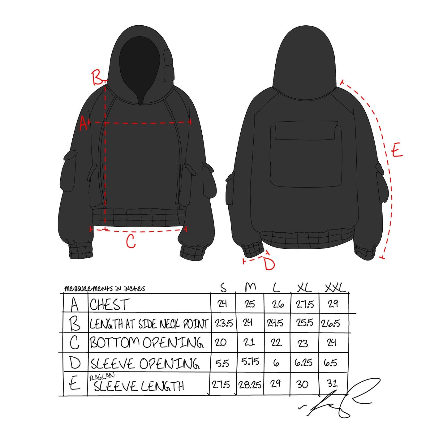 Pullover Cargo Hoodie - Black