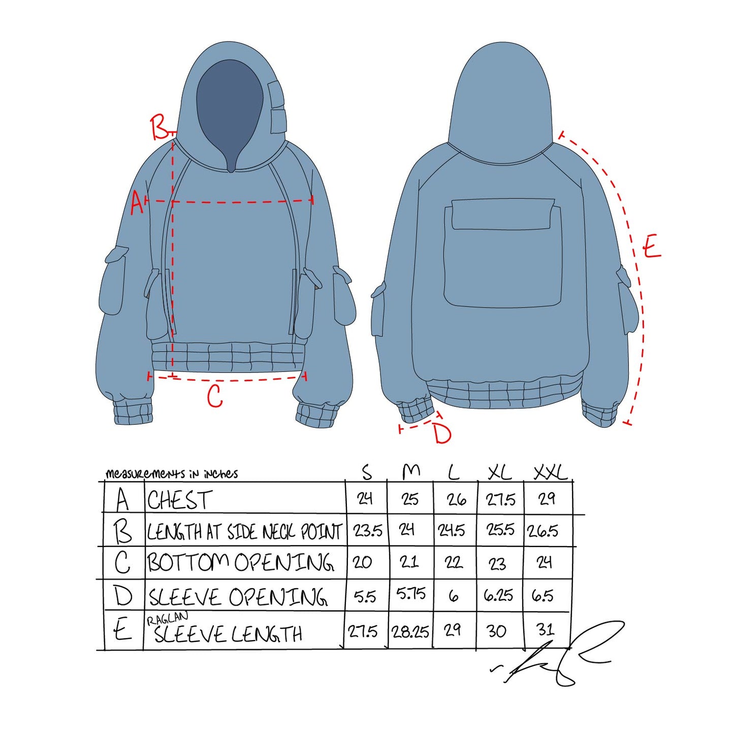 Pullover Cargo Hoodie - BB Blue