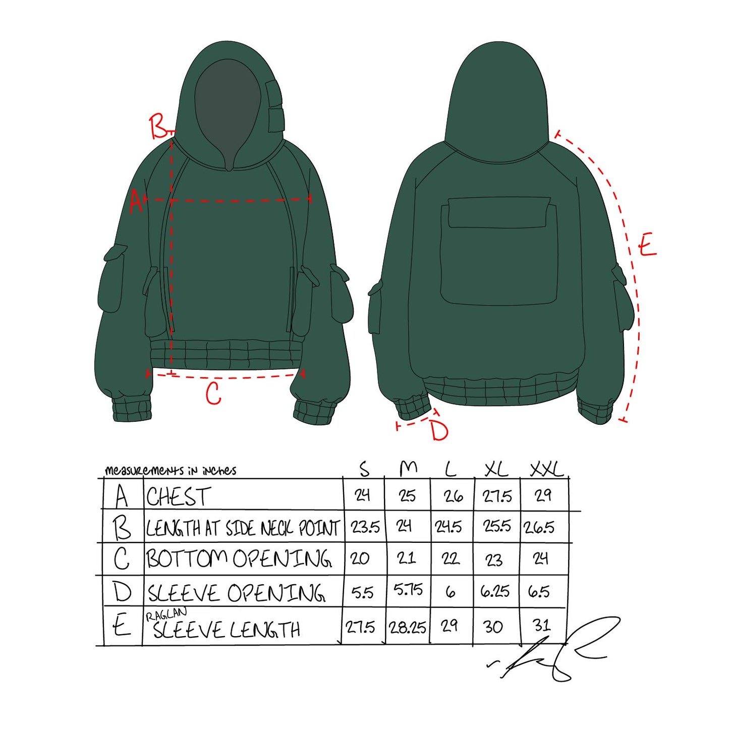 Pullover Cargo Hoodie - Pine
