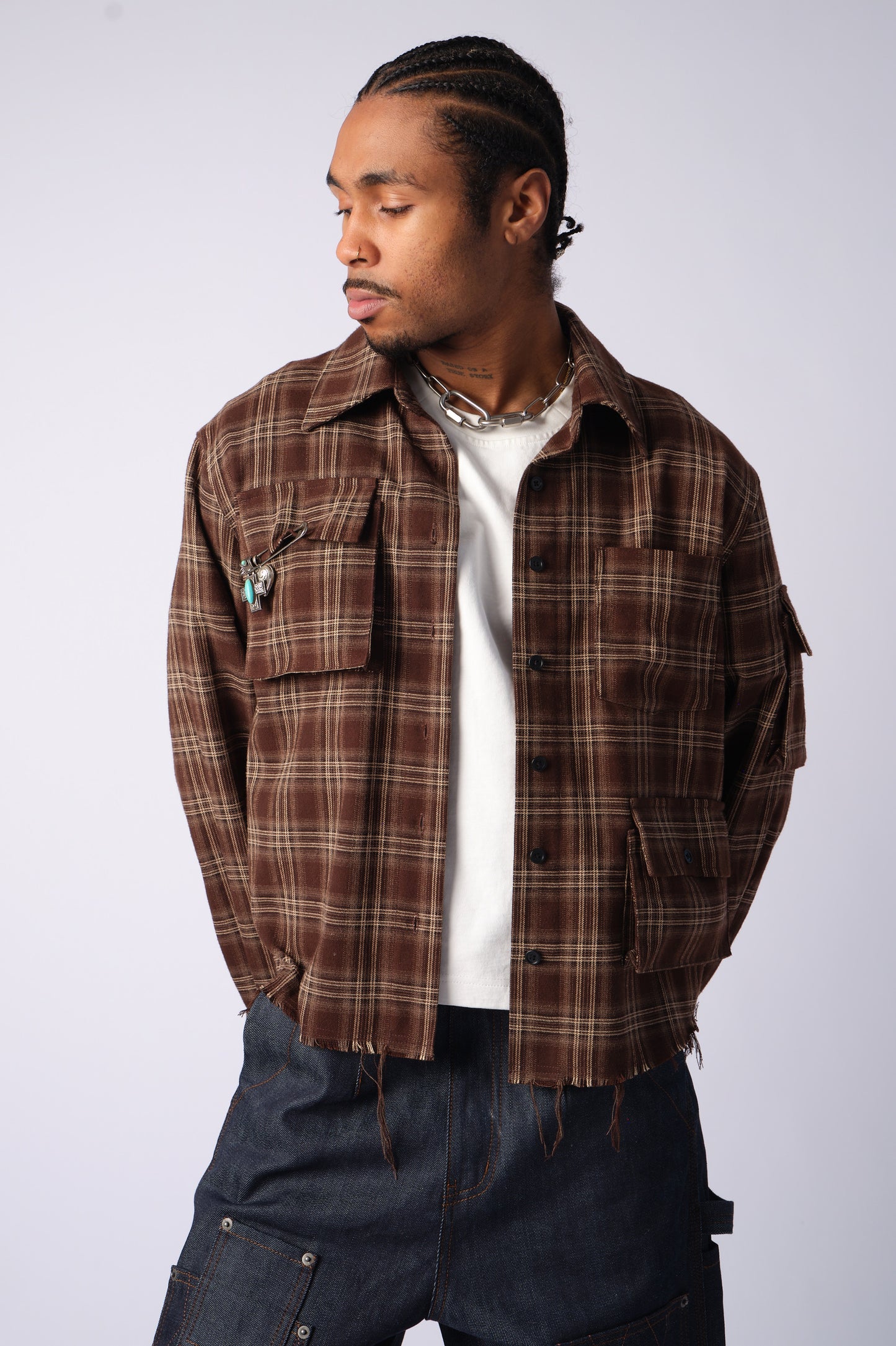Cargo Shirt- BROWN FLANNEL