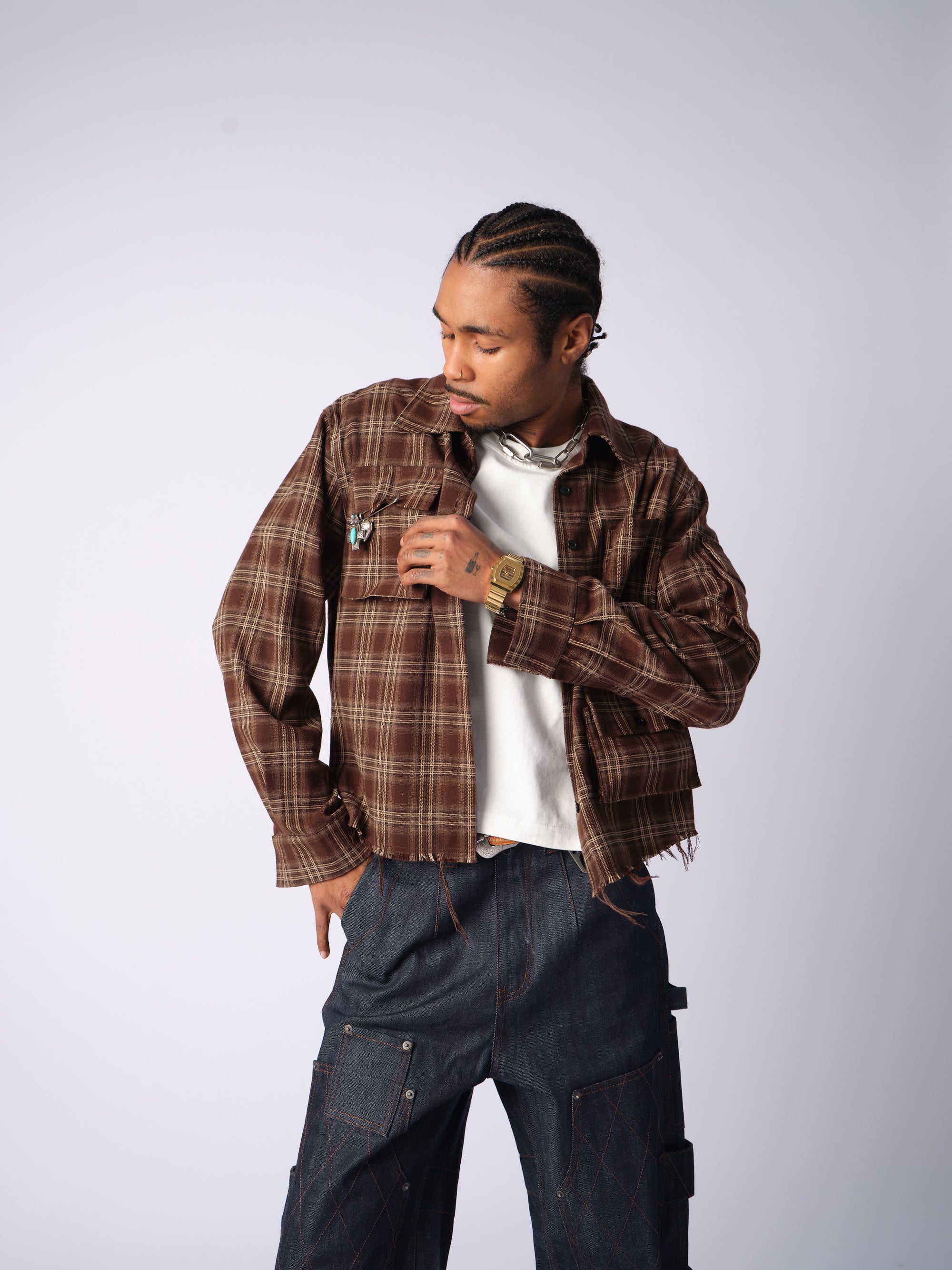 Cargo Shirt- BROWN FLANNEL