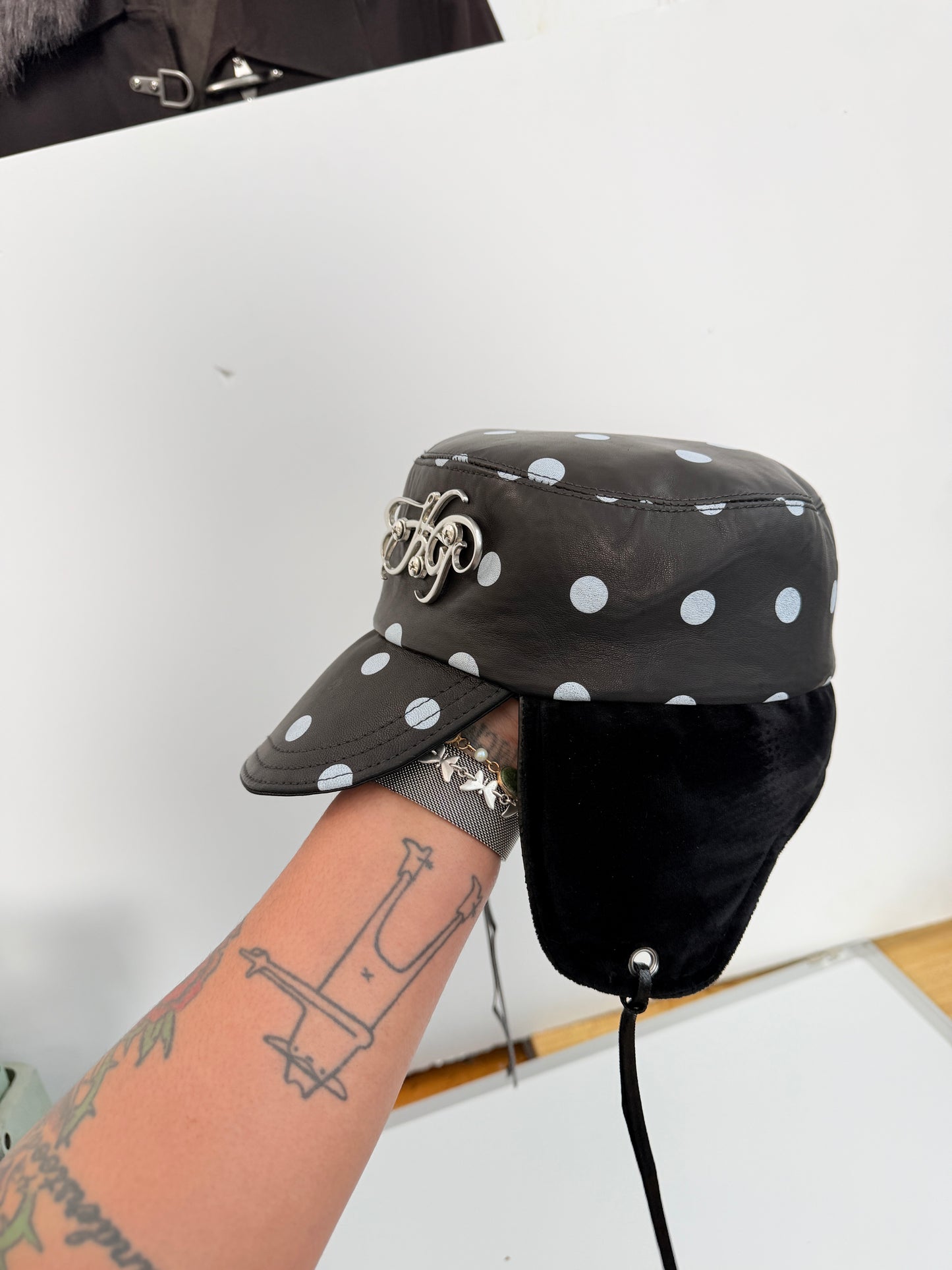 CADET CAP-LEATHER POLKA DOT