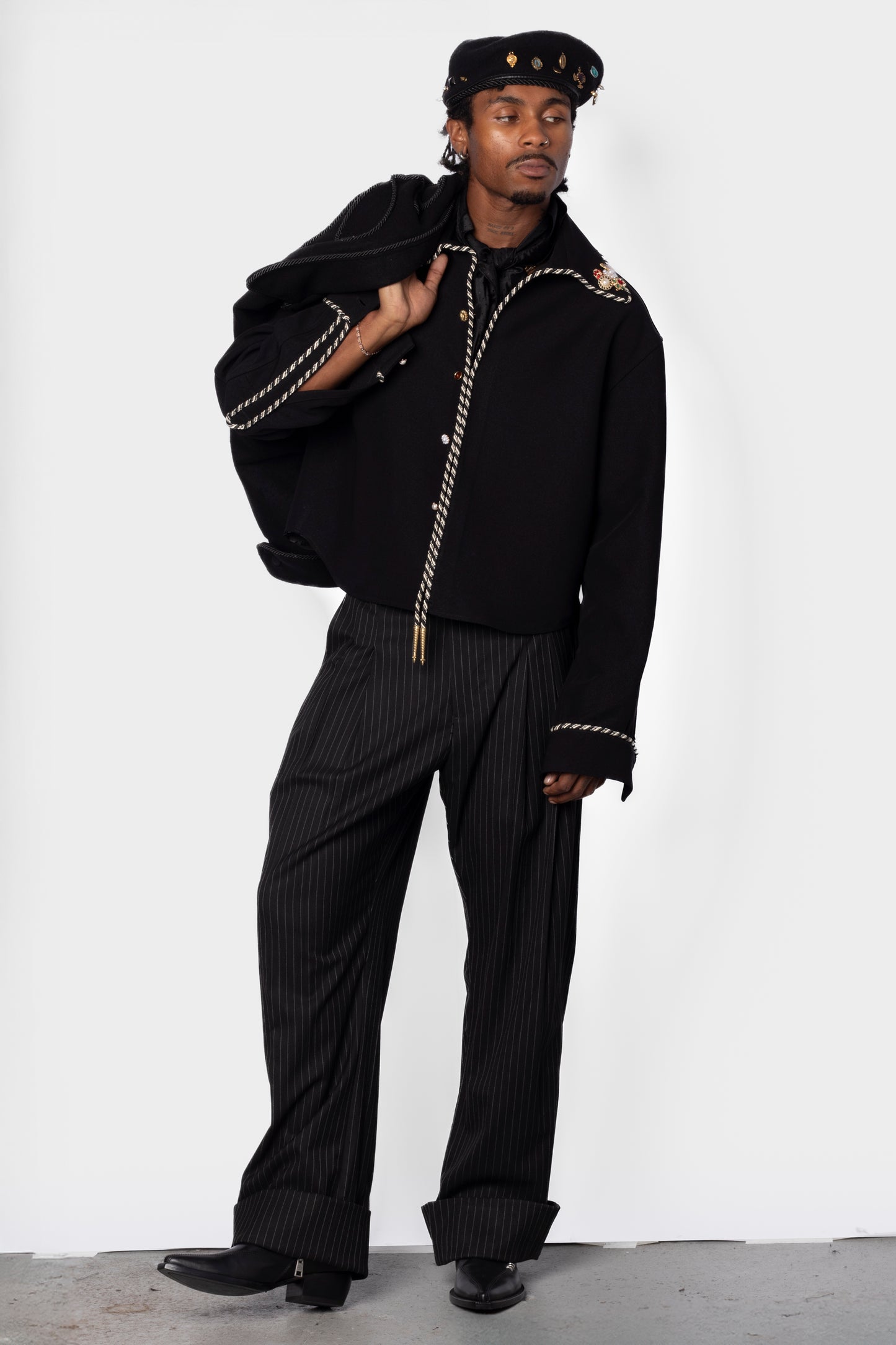 Embellished Long Sleeve Lasso Shirt- Classic Black