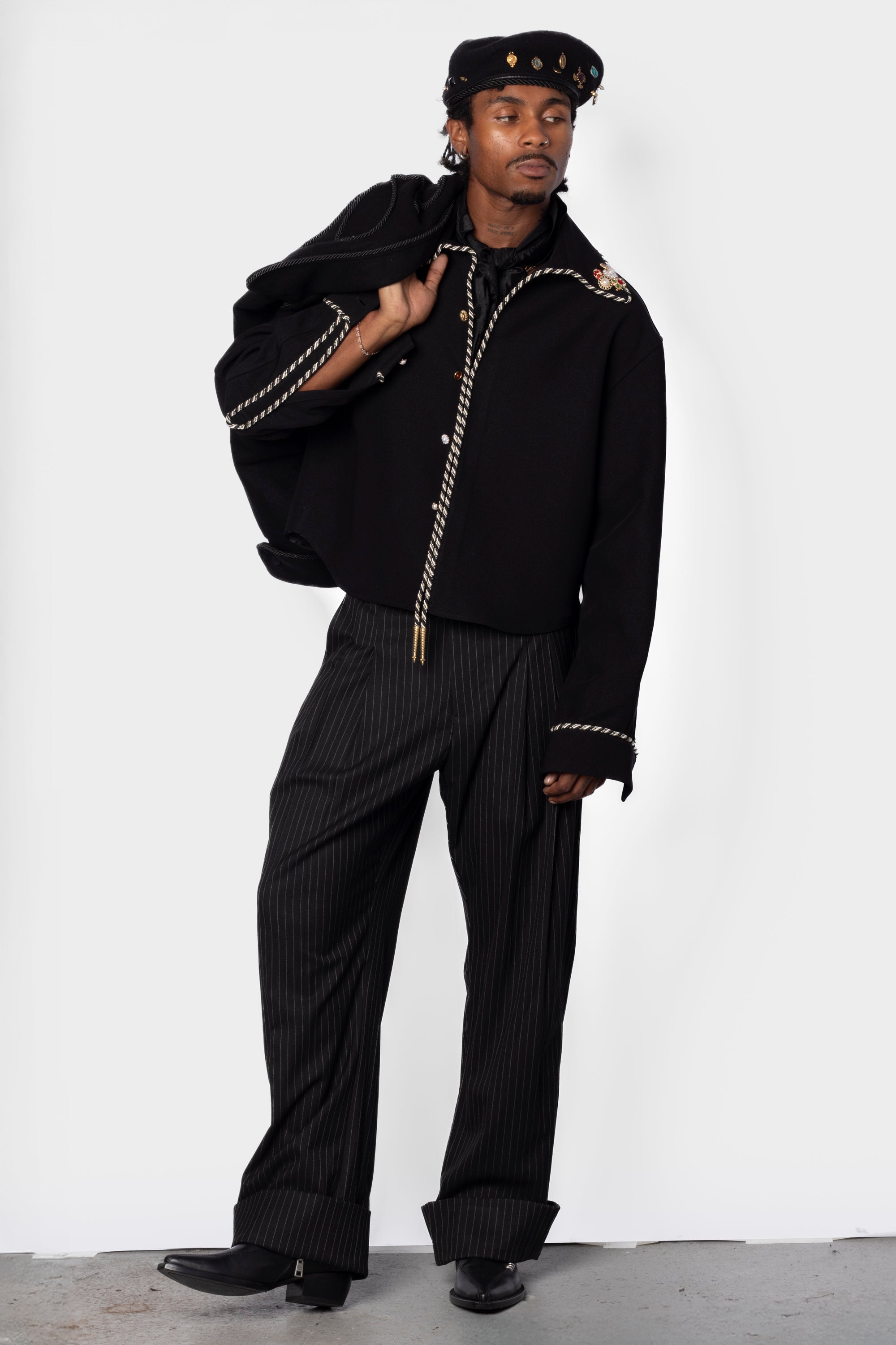Embellished Long Sleeve Lasso Shirt- Classic Black