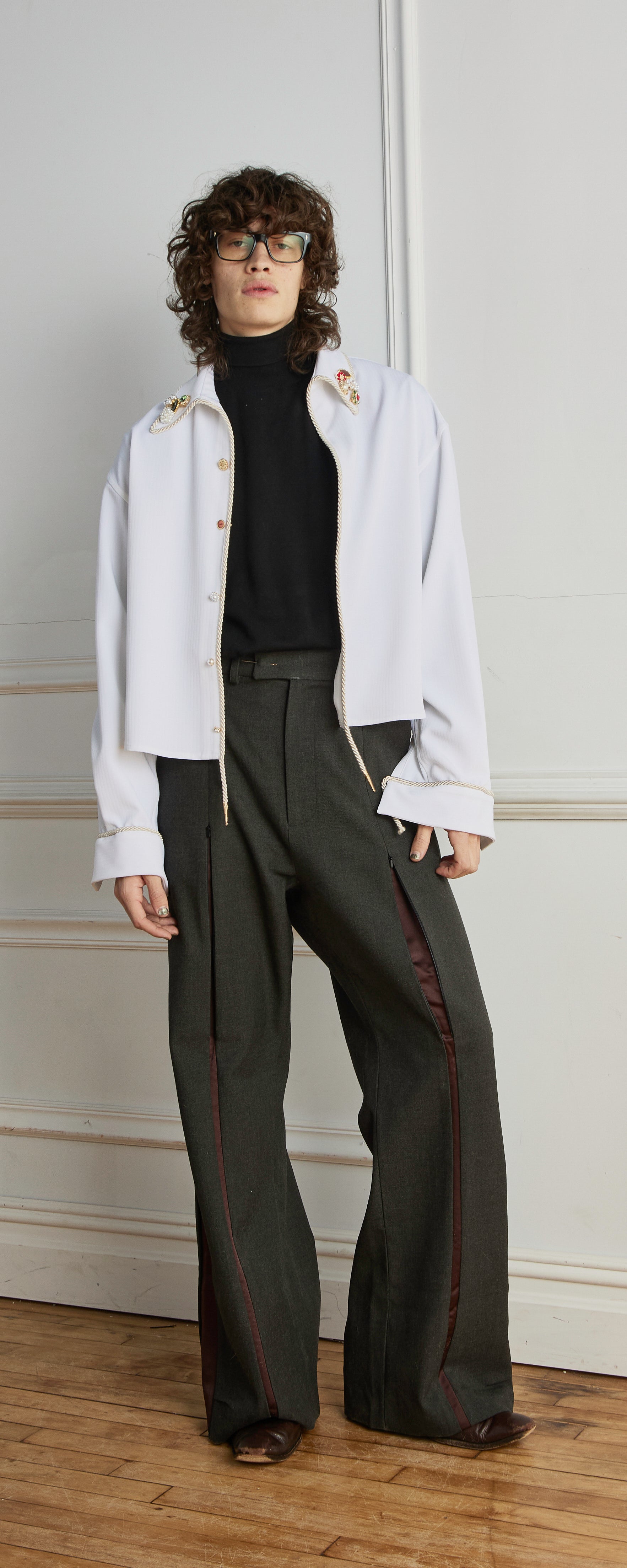 Embellished Long Sleeve Lasso Shirt- Ivory