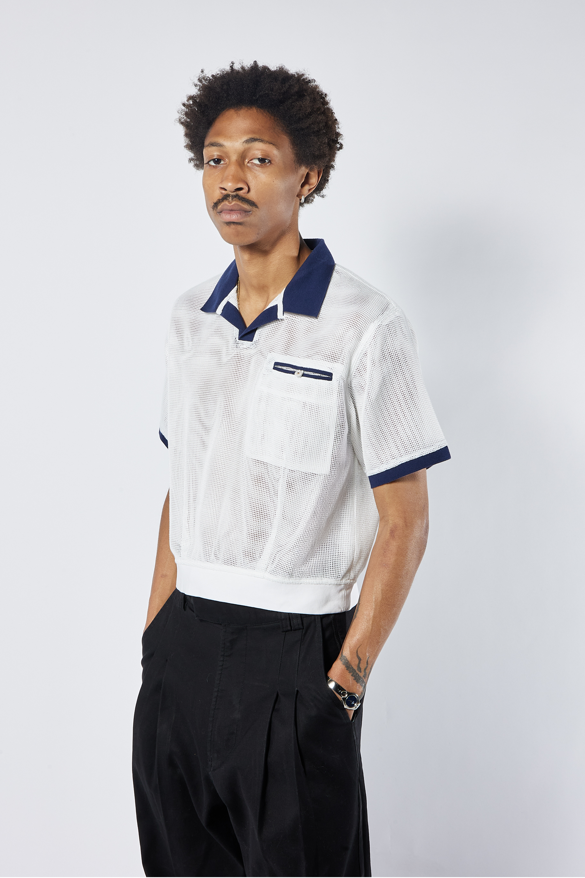 Mesh Polo- Sailor White