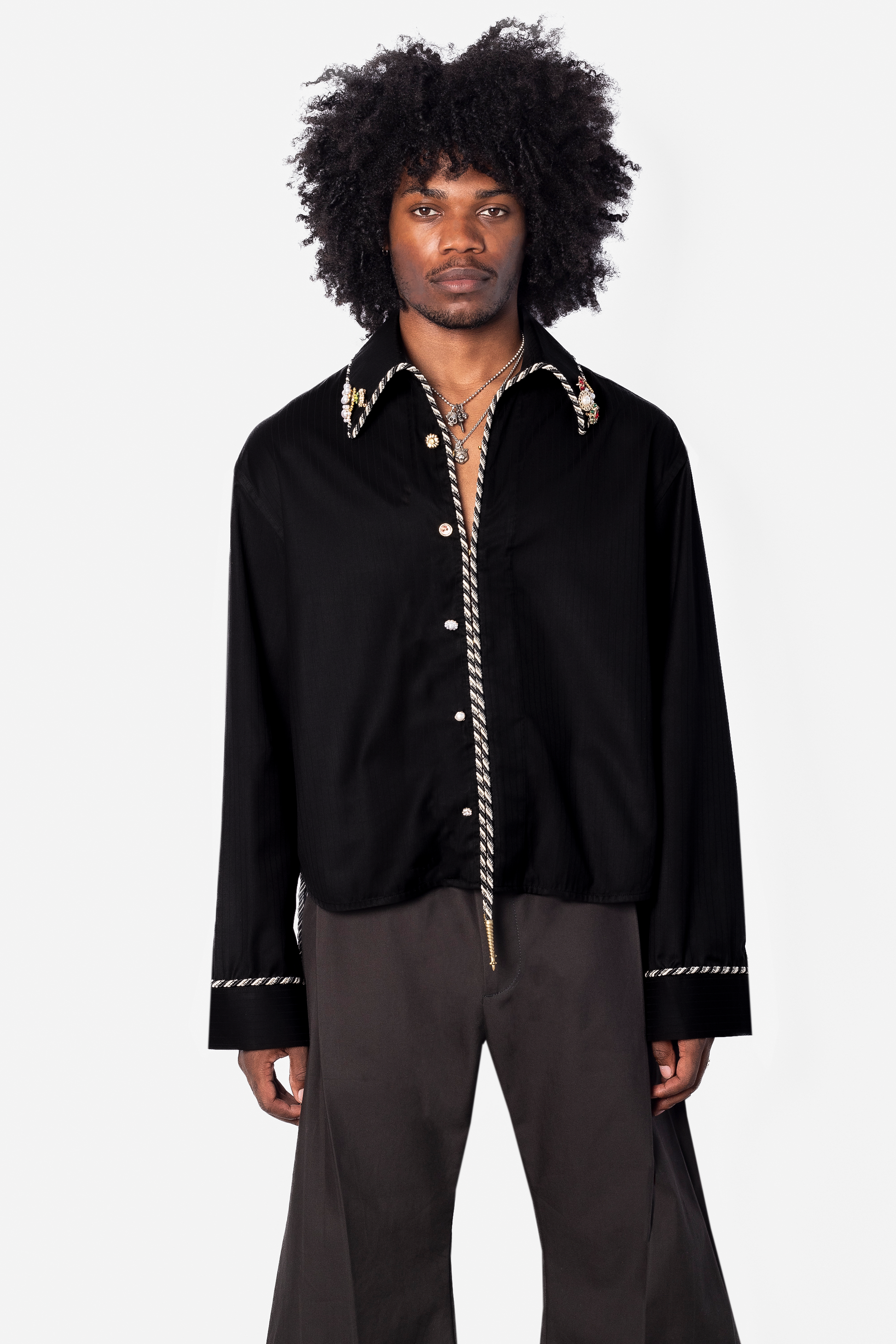 Embellished Long Sleeve Lasso Shirt- Classic Black – kodyphillips.com