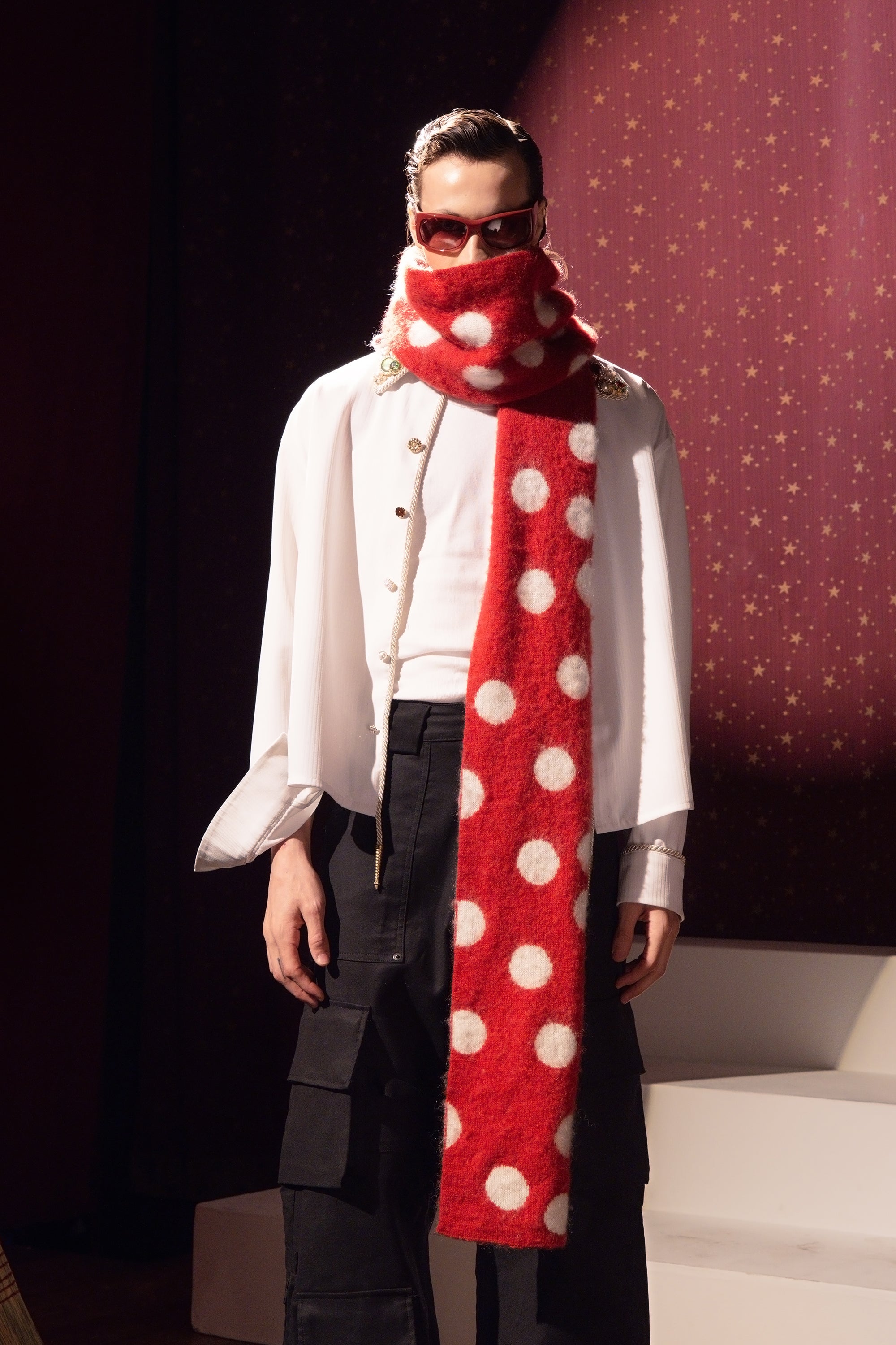 Polka Dot Scarf - Red & Ivory