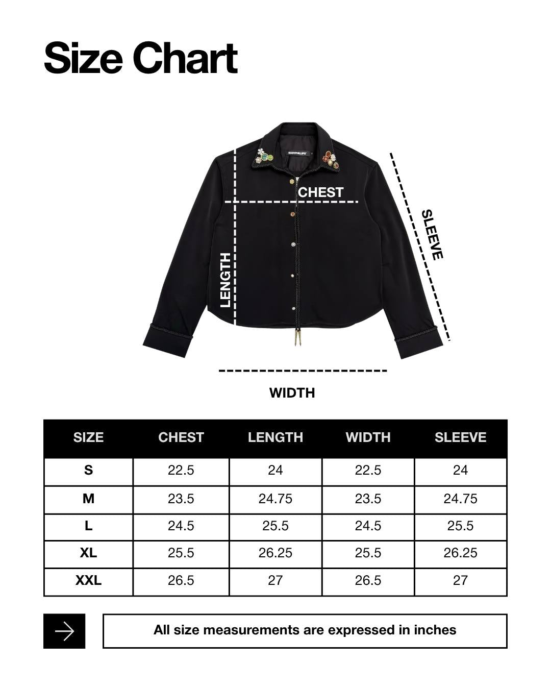 Embellished Lasso LS Shirt Size Chart