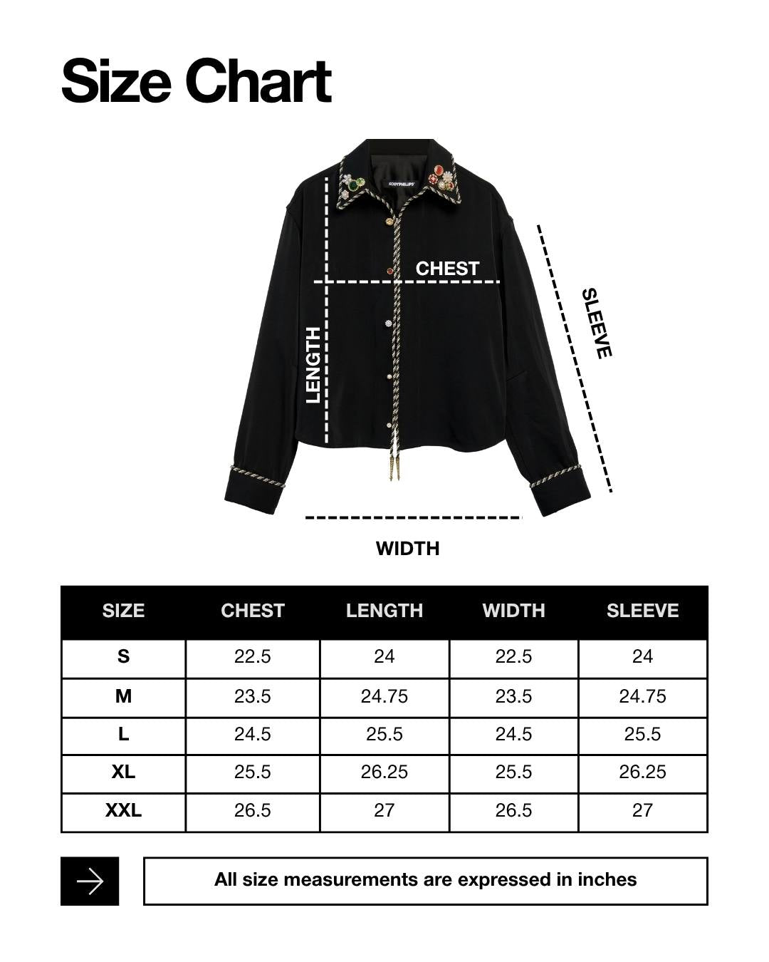 embellished lasso LS size chart