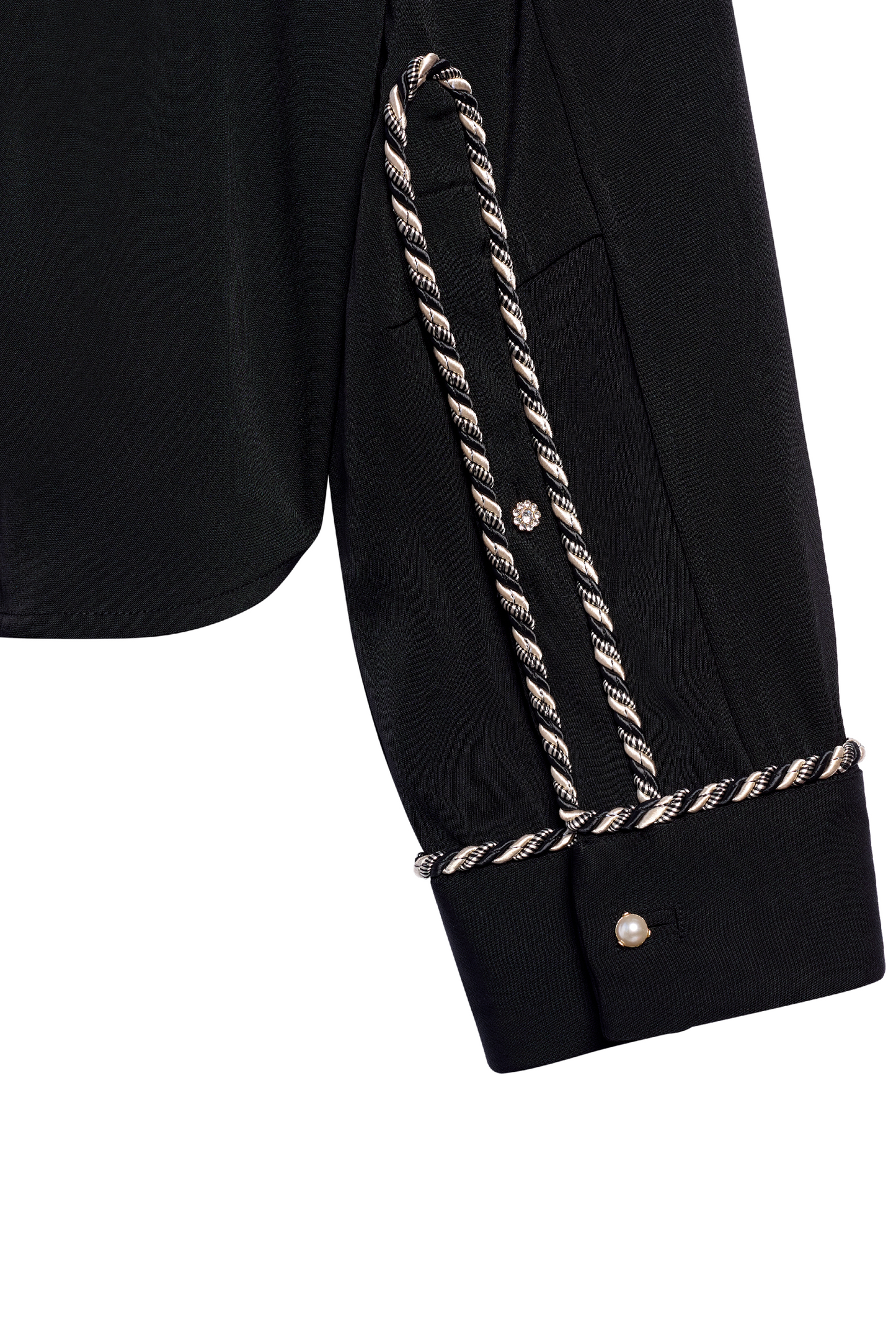 Embellished Long Sleeve Lasso Shirt- Classic Black