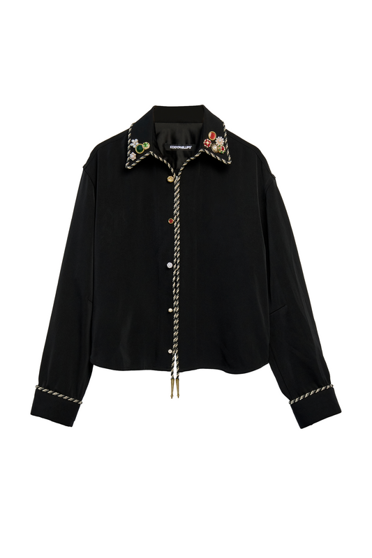 Embellished Long Sleeve Lasso Shirt- Classic Black