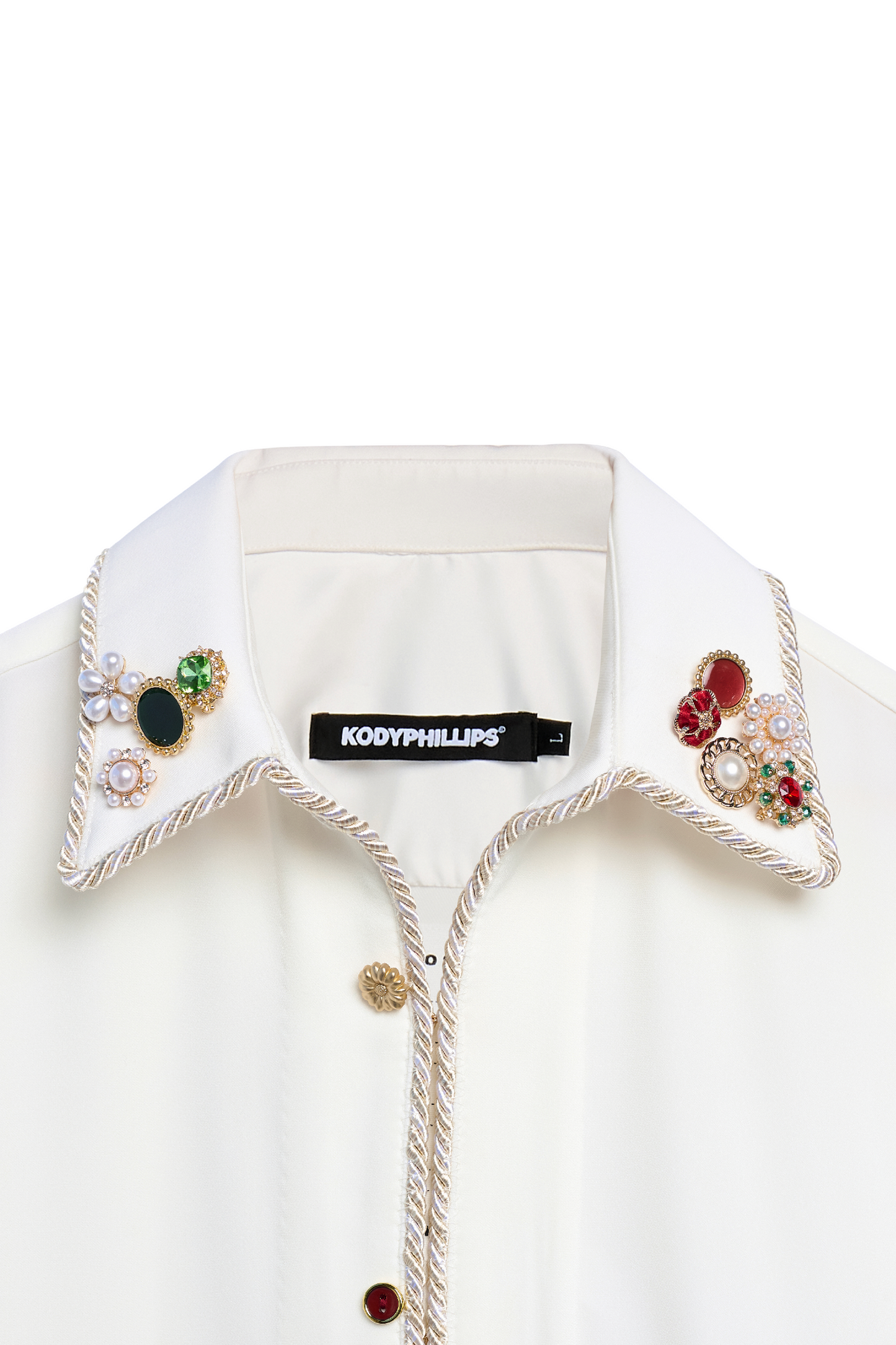 Embellished Long Sleeve Lasso Shirt- Ivory