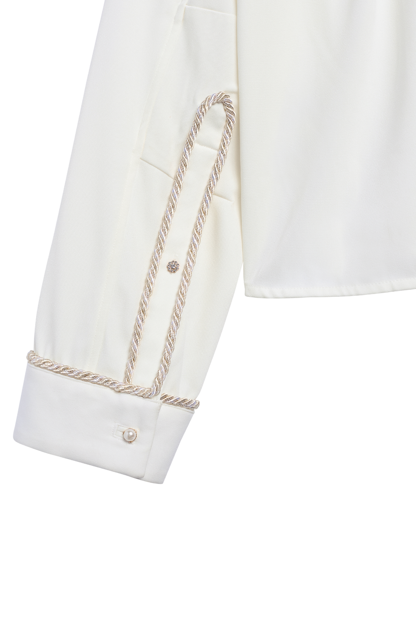 Embellished Long Sleeve Lasso Shirt- Ivory