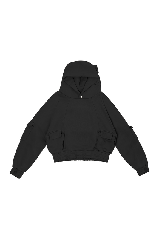 Pullover Cargo Hoodie - Black