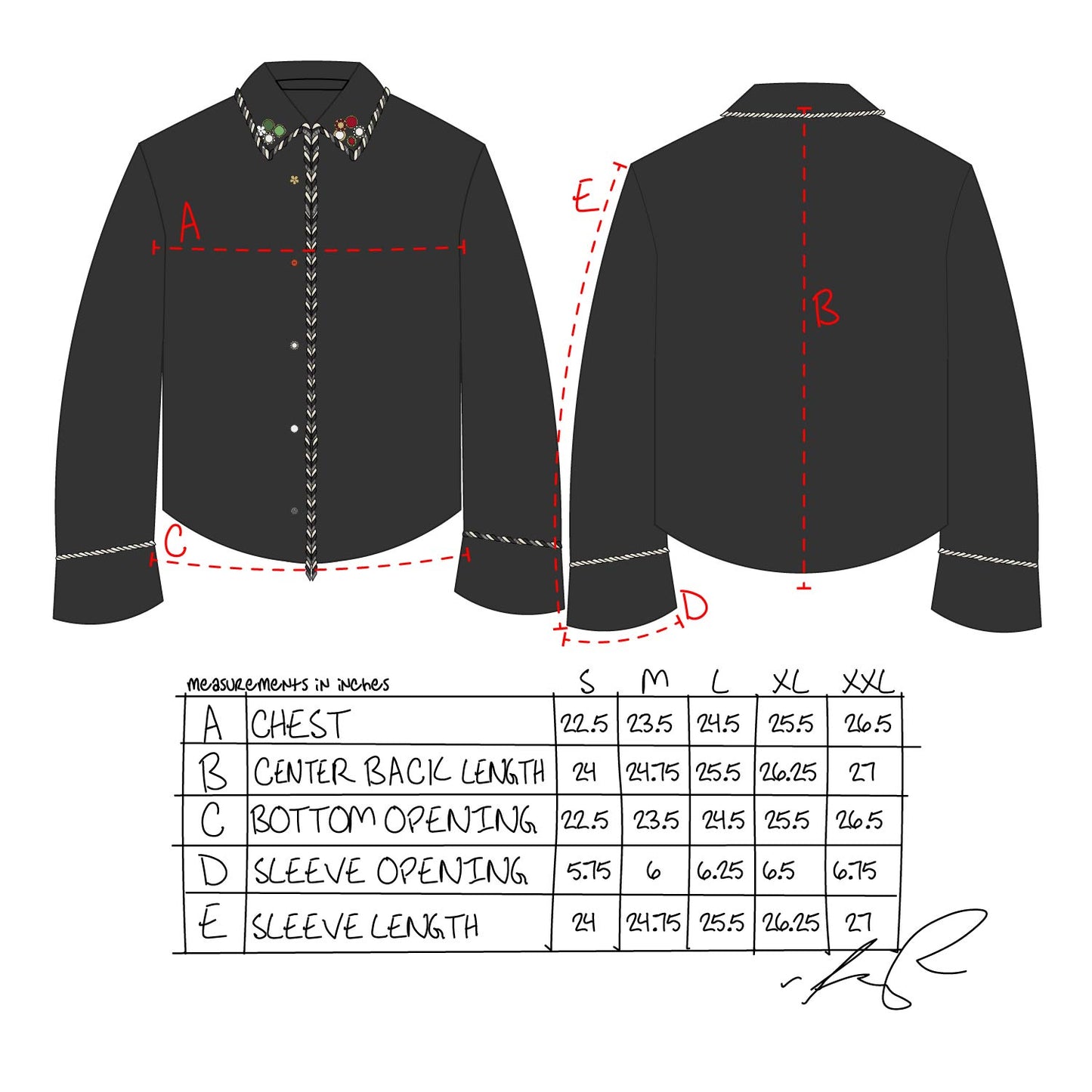 Embellished Long Sleeve Lasso Shirt- Classic Black