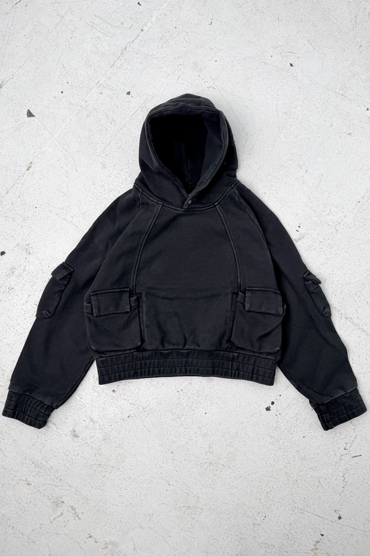 Pullover Cargo Hoodie - Black