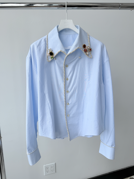 LS Emb. Lasso Shirt Italian Collar Oxford - L