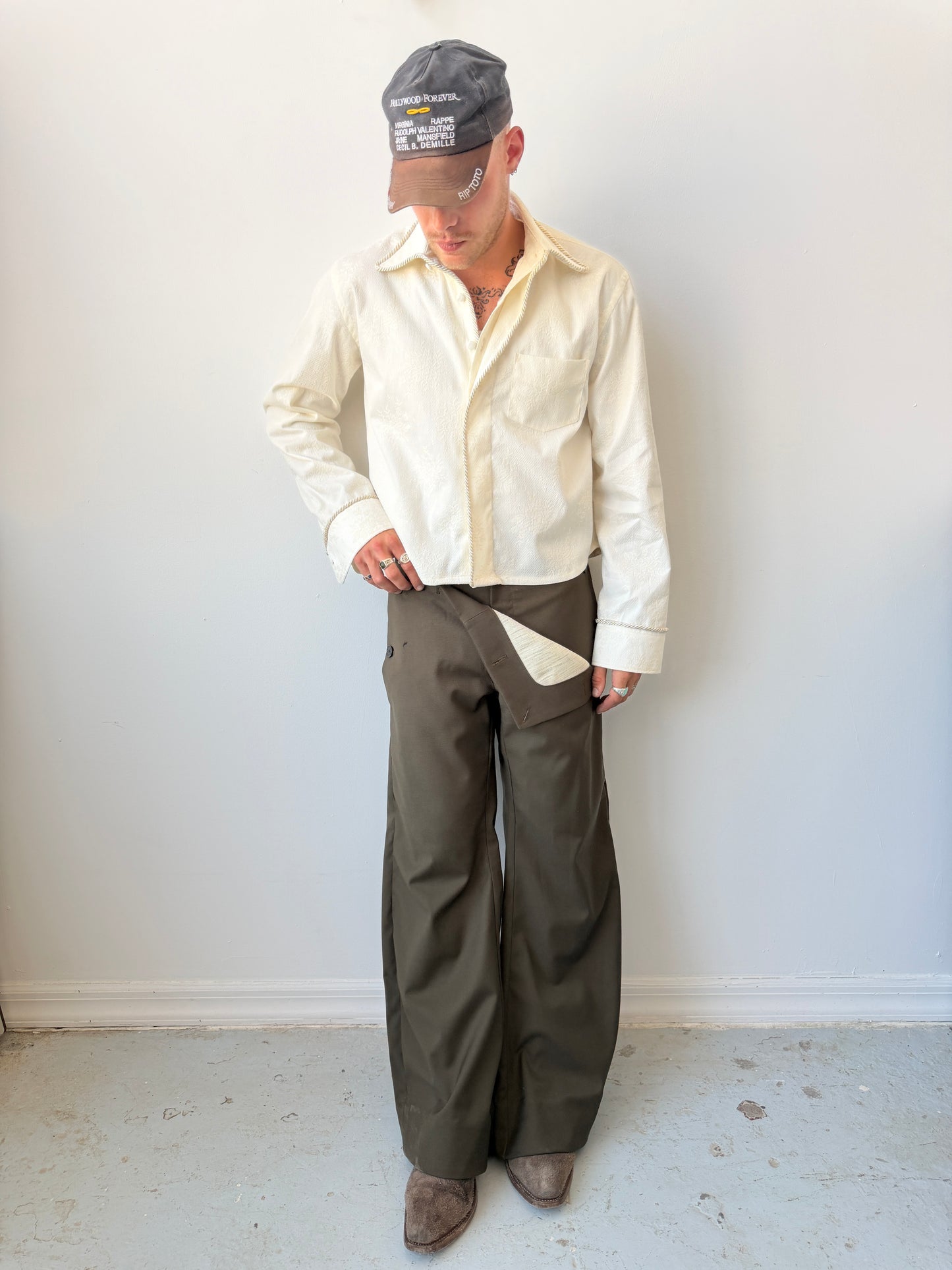 LS Emb. Lasso Shirt Ivory Lace -  M