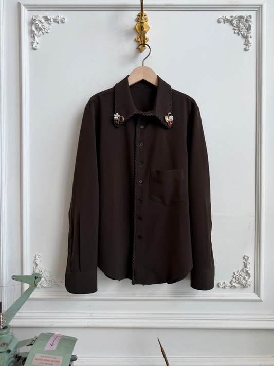 LS Emb. Lasso Shirt Brown - M