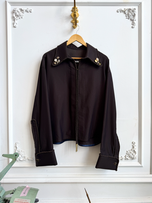 LS Emb. Lasso Shirt Brown/ Blue Sparkle - L