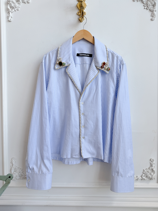 LS Emb. Lasso Shirt Camp Collar Baby Blue