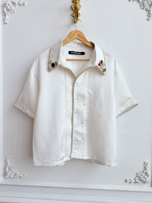 SS Emb. Lasso Shirt White Slub - L
