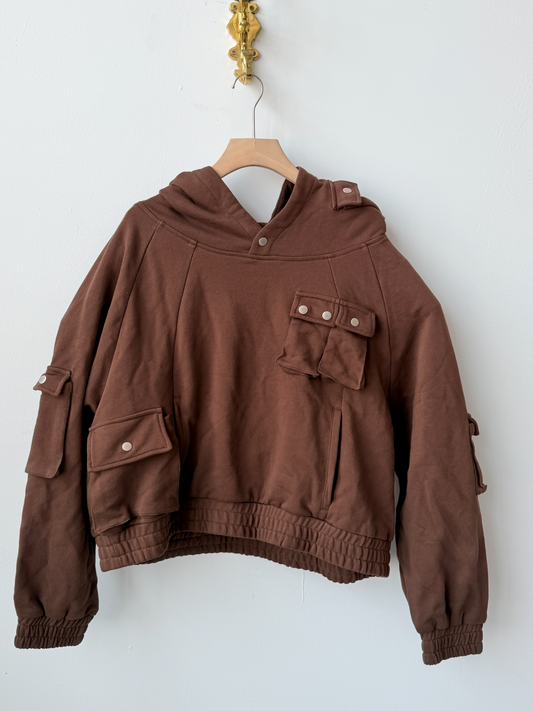 Pullover Cargo Hoodie Brown- M