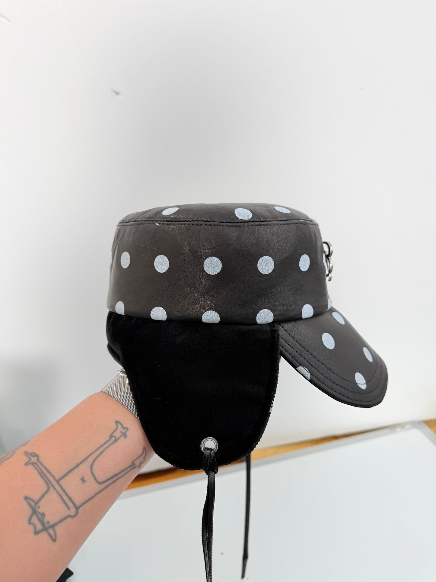 CADET CAP-LEATHER POLKA DOT