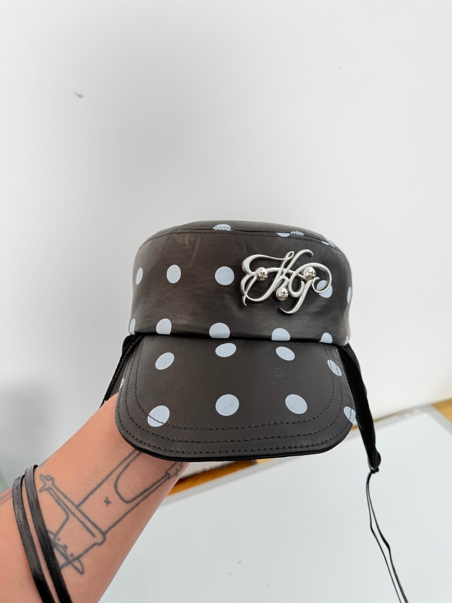 CADET CAP-LEATHER POLKA DOT