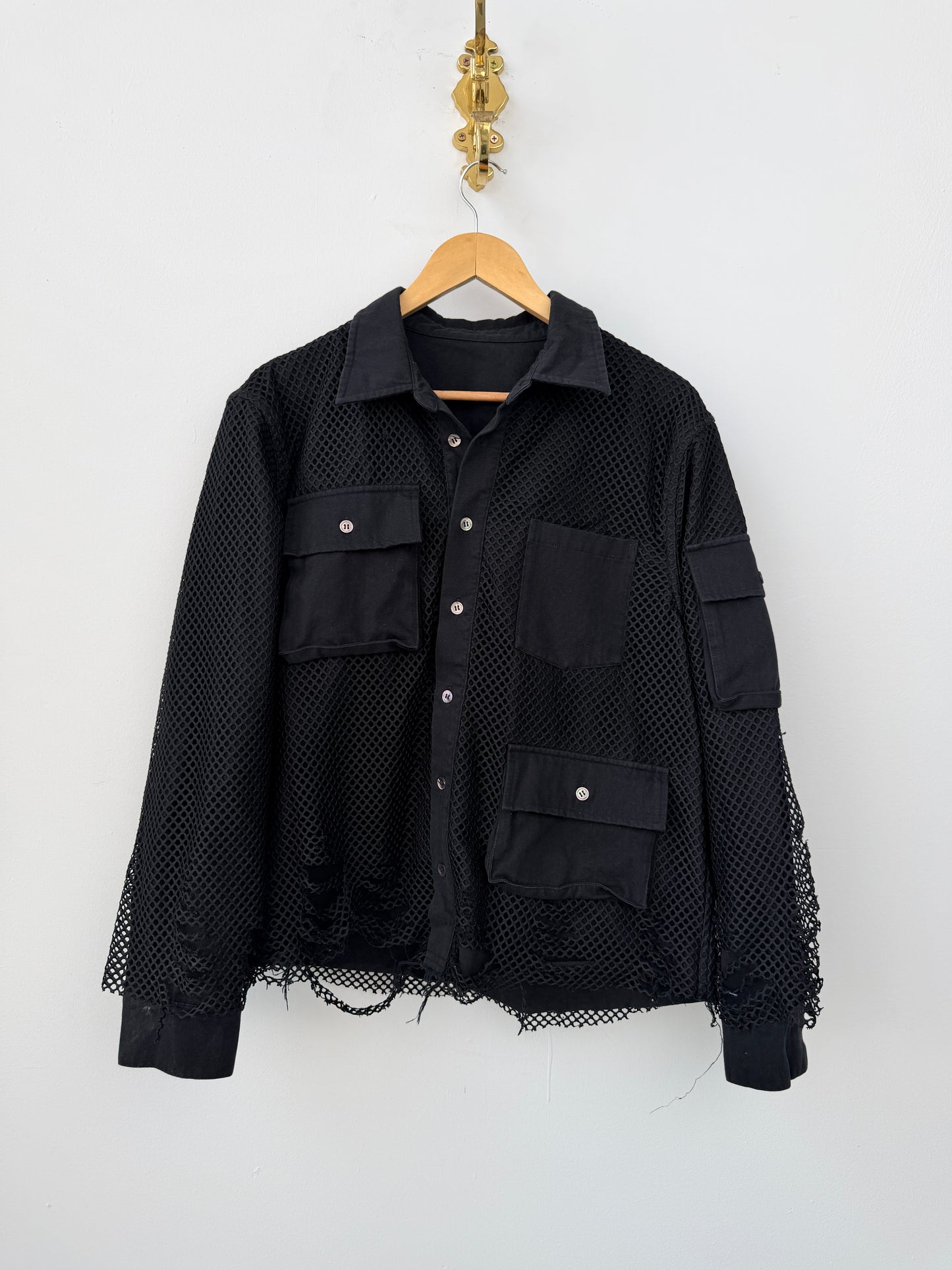 Netted Cargo Shirt-Black-L