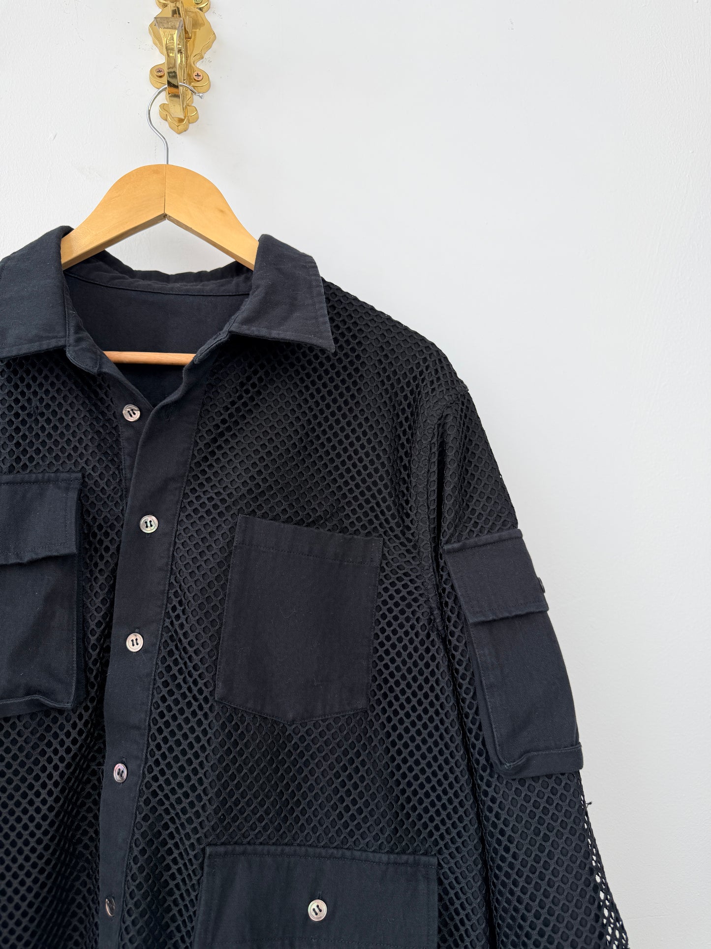 Netted Cargo Shirt-Black-L