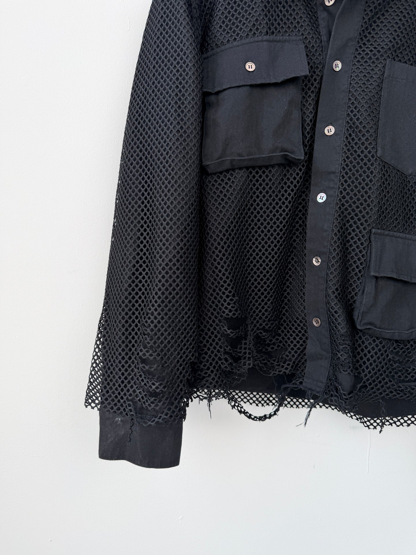 Netted Cargo Shirt-Black-L