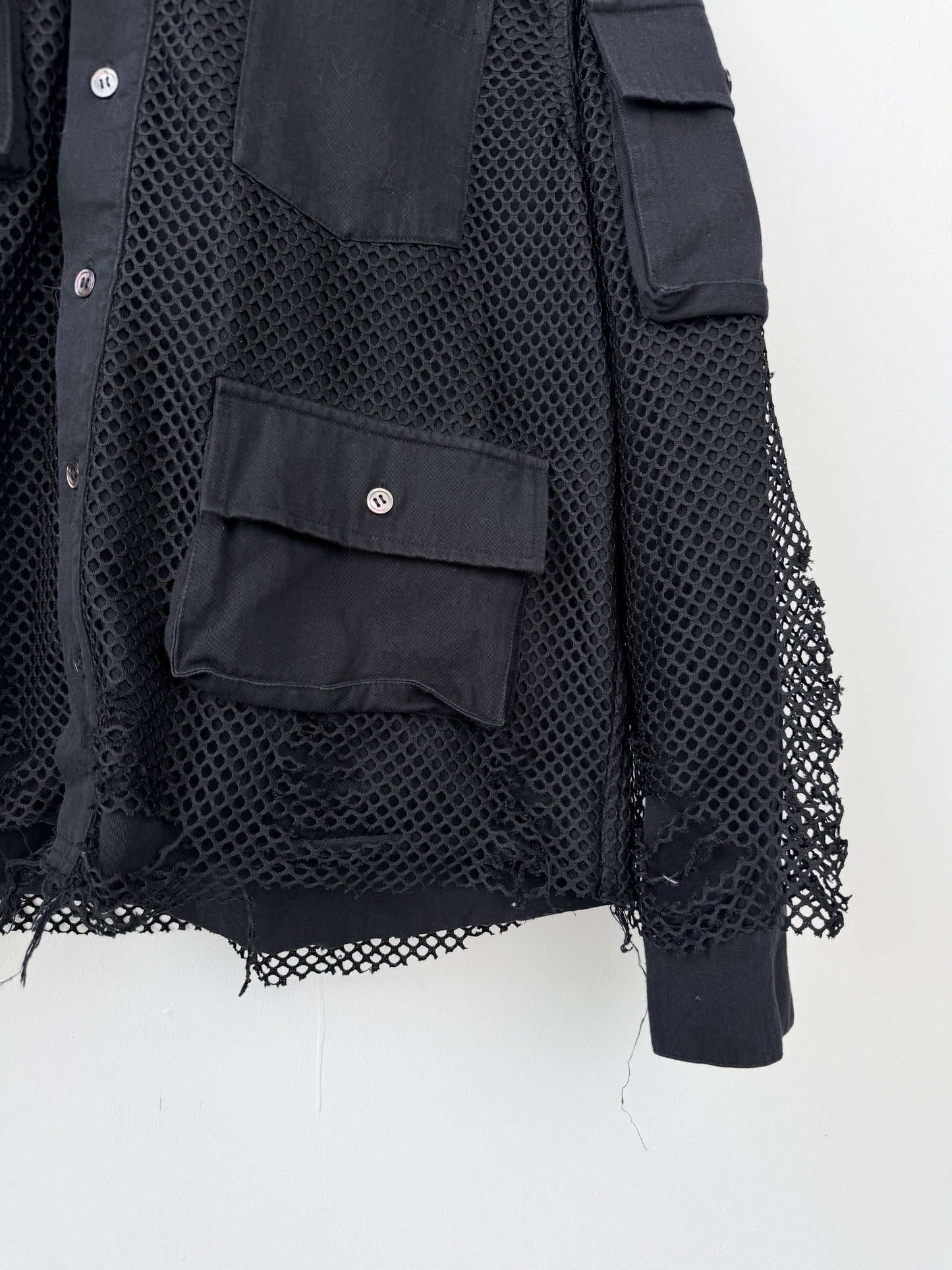 Netted Cargo Shirt-Black-L