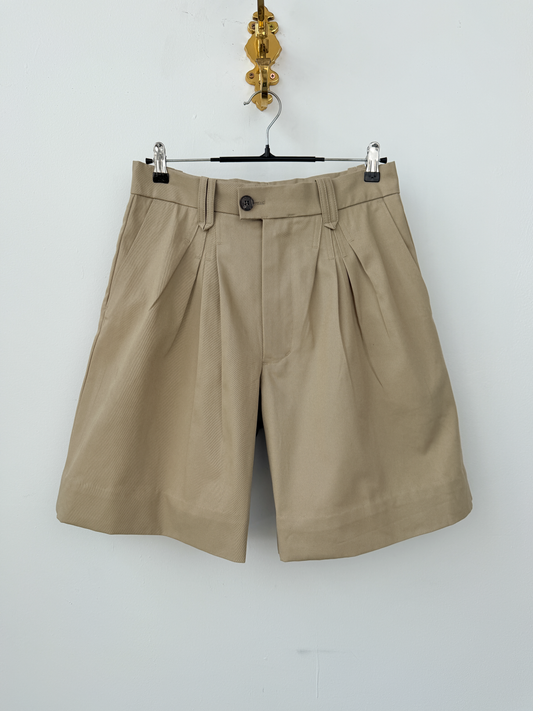 Pleated Shorts Khaki-32