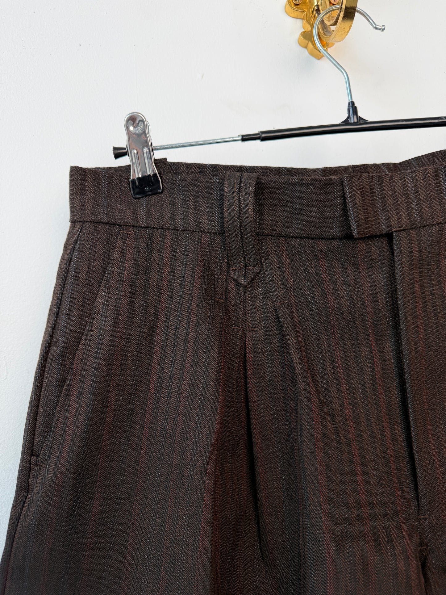 Pleated Pinstripe Shorts - Brown - 33