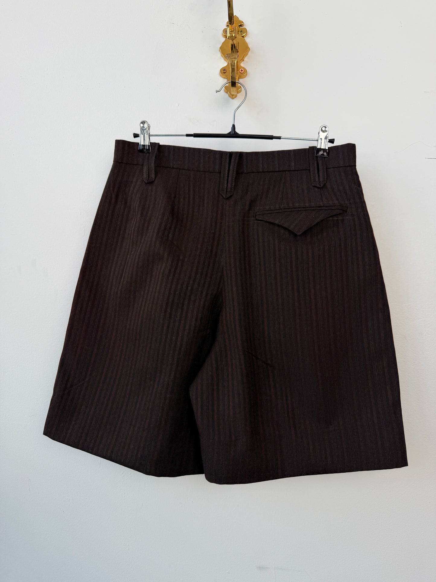 Pleated Pinstripe Shorts - Brown - 33
