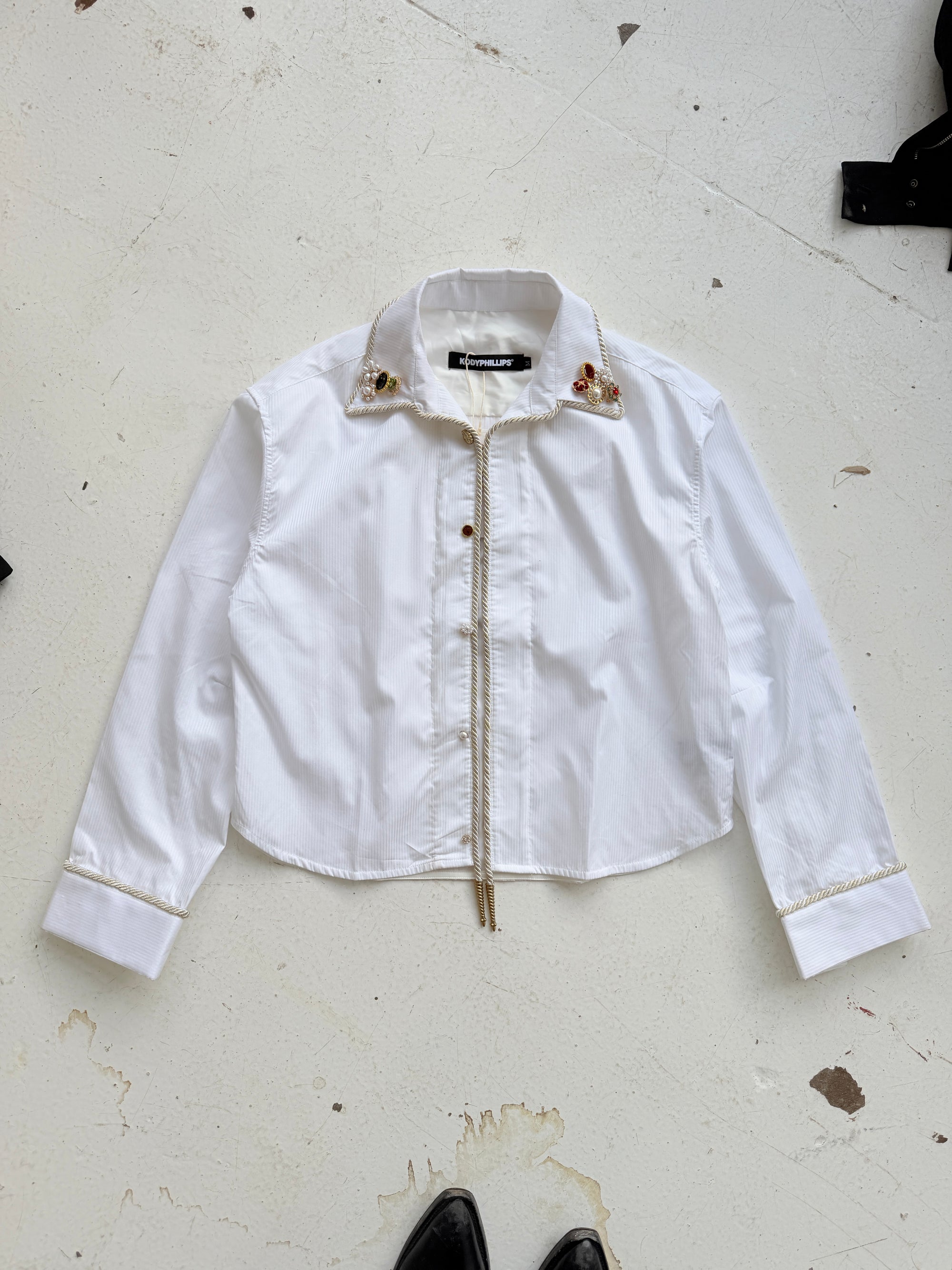 Embellished Long Sleeve Lasso Shirt- Ivory