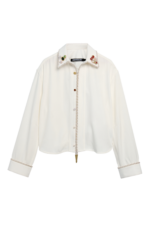 Embellished Long Sleeve Lasso Shirt- Ivory