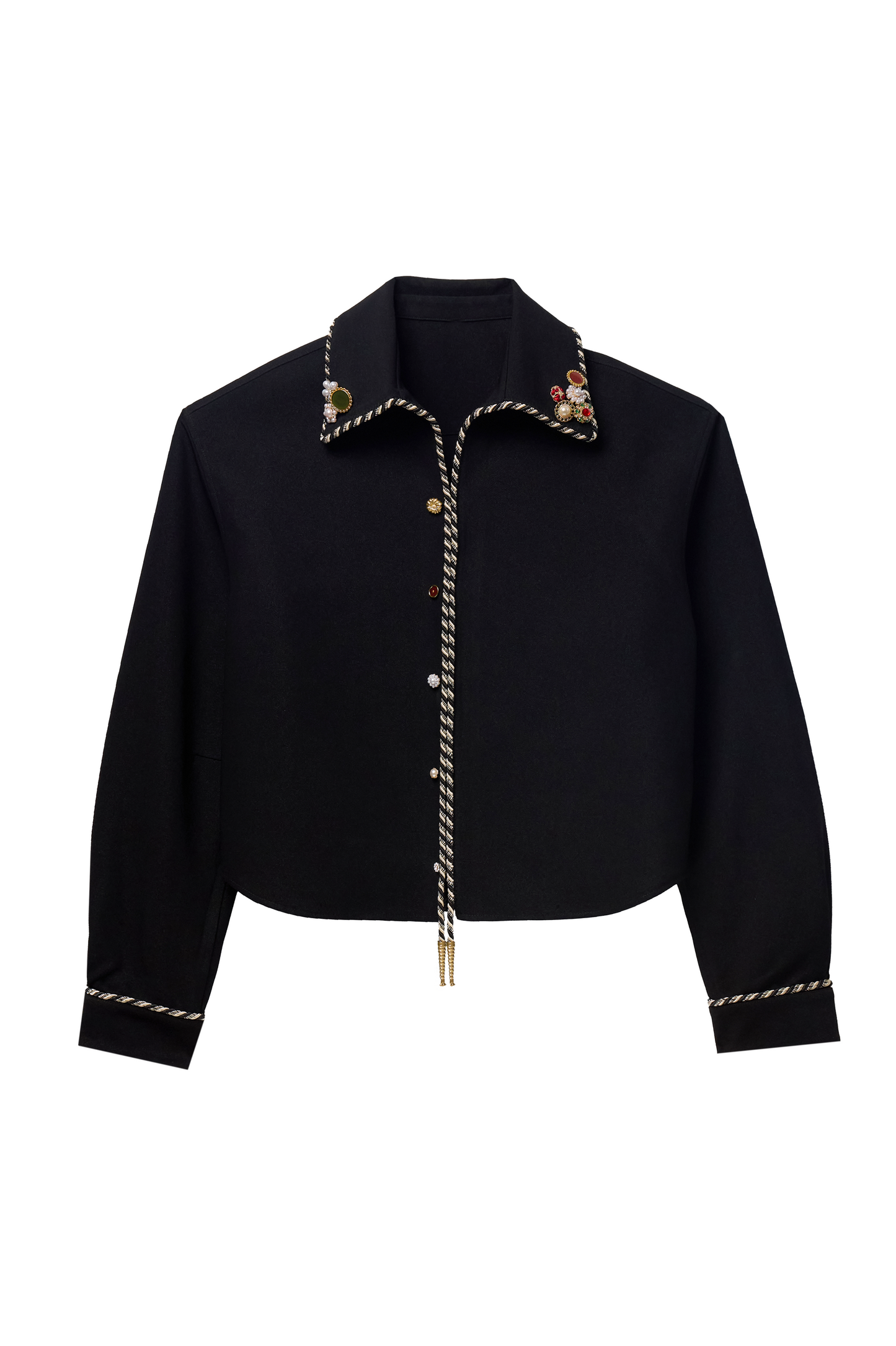 Embellished Long Sleeve Lasso Shirt- Classic Black