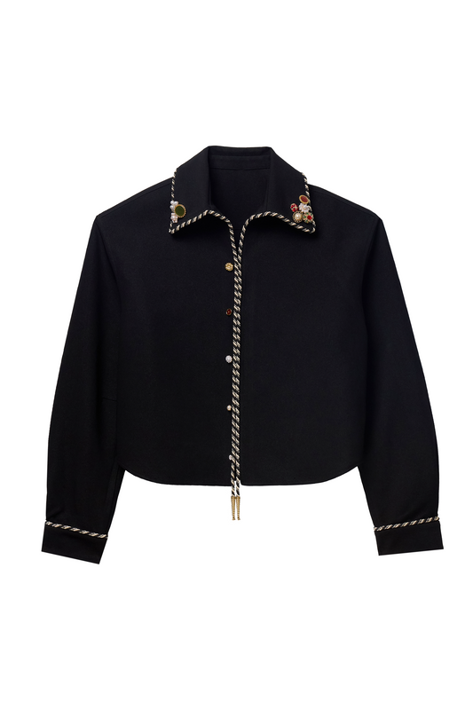 Embellished Long Sleeve Lasso Shirt- Classic Black