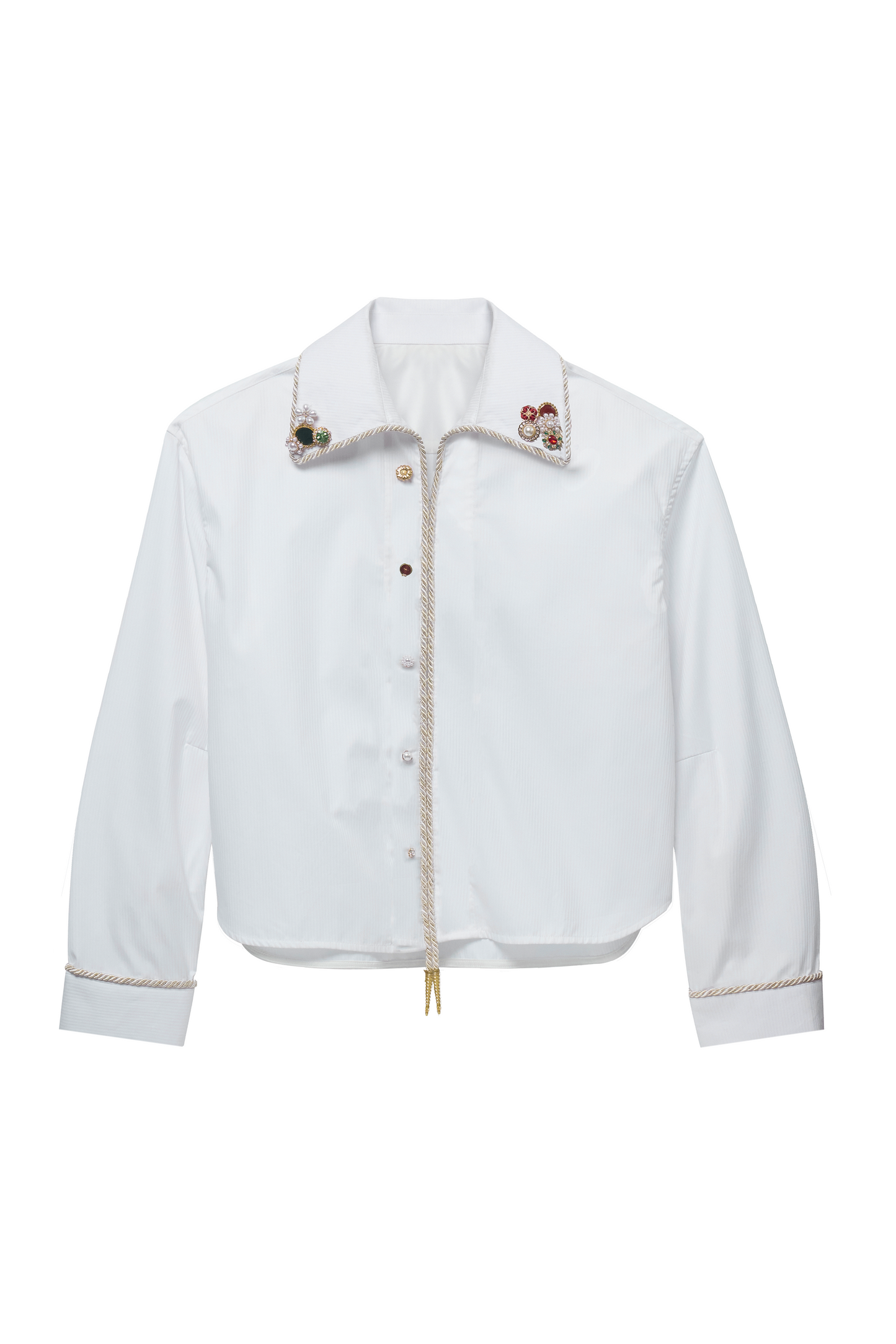 Embellished Long Sleeve Lasso Shirt- Ivory