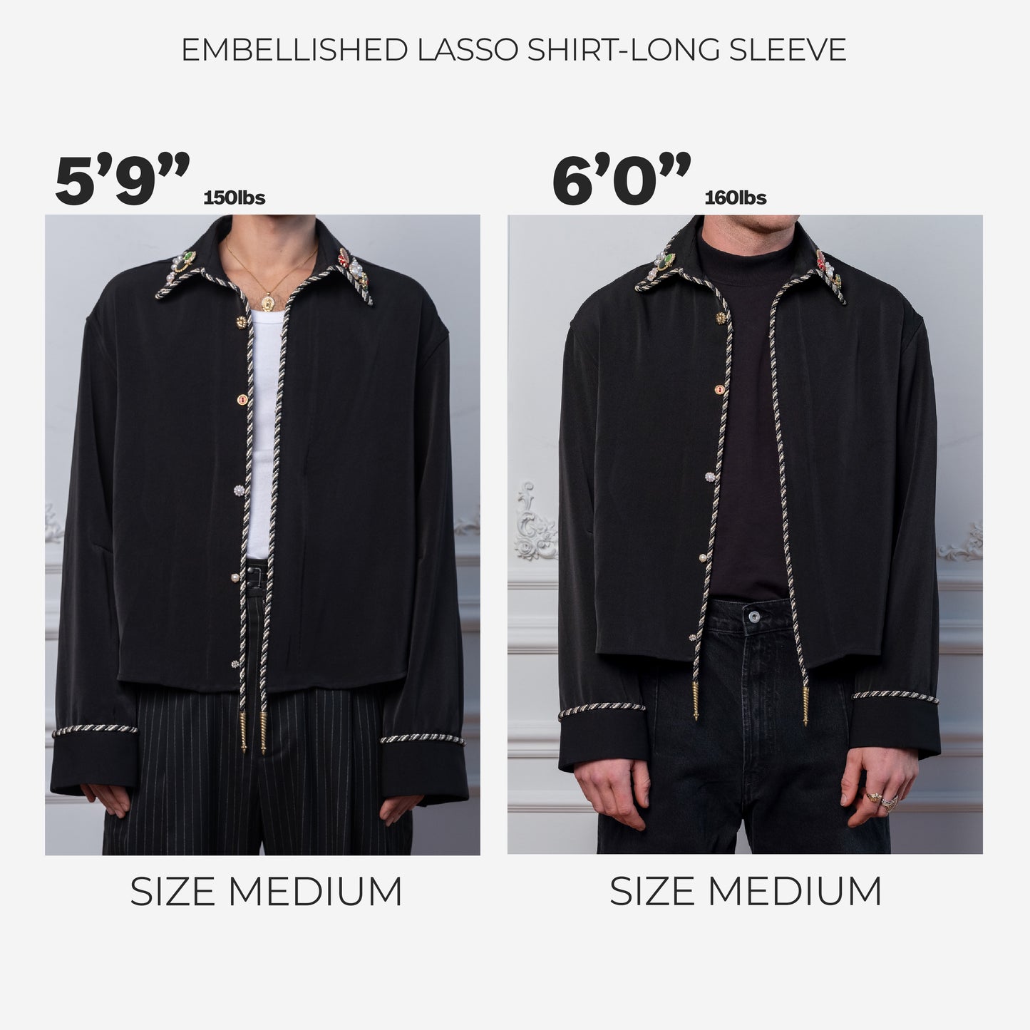 Embellished Long Sleeve Lasso Shirt- Classic Black