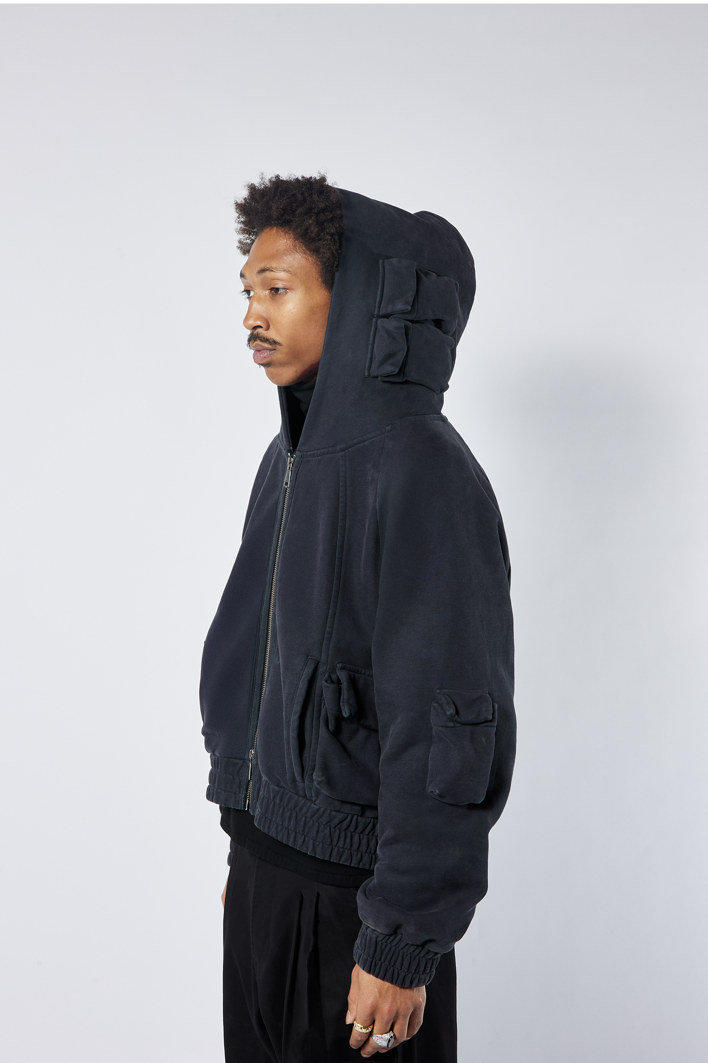 Zip Up Cargo Hoodie- NAVY